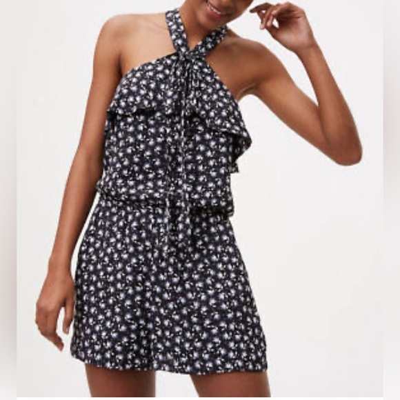 Ann Taylor Loft Flounce Halter‎ Floral Romper - MP - Picture 1 of 11